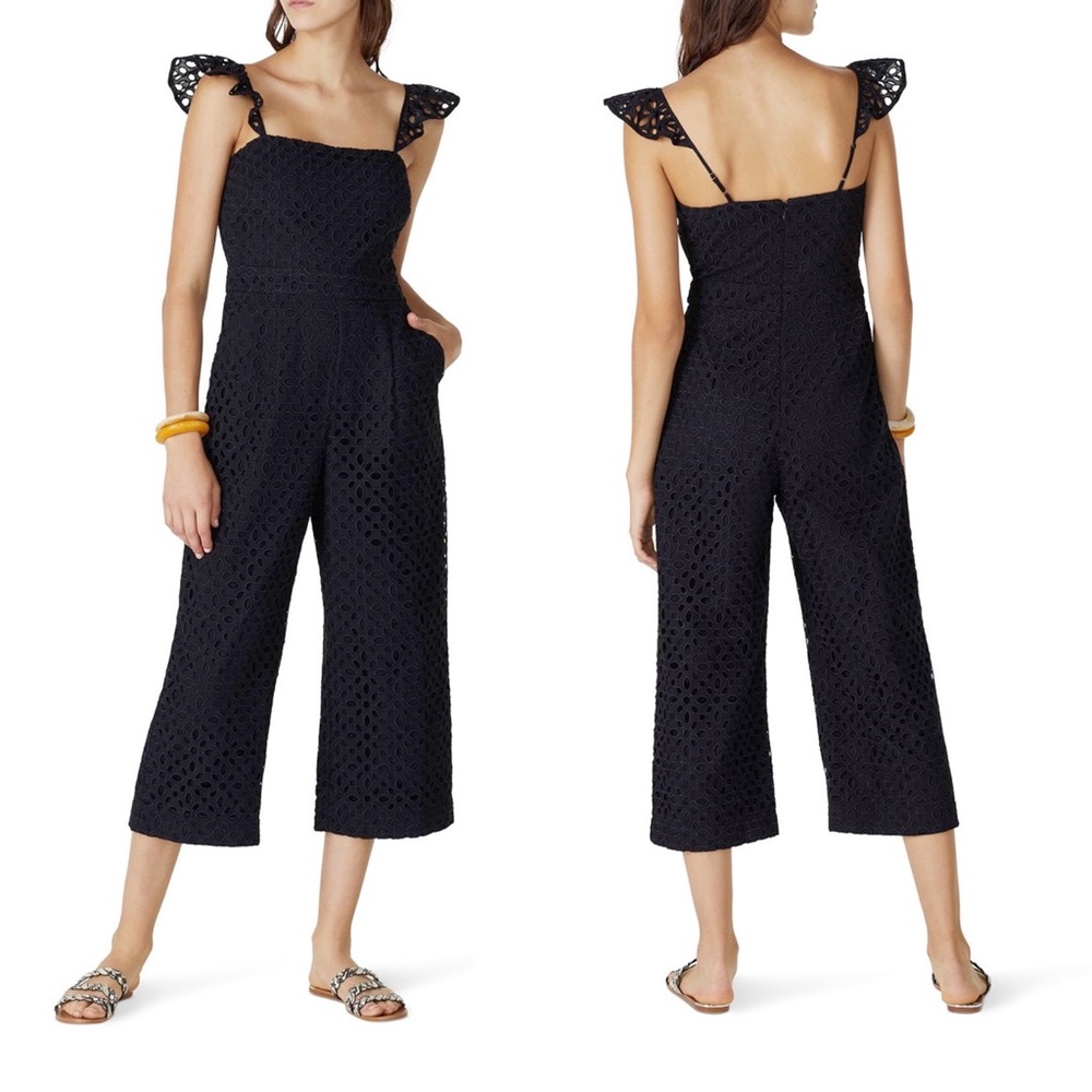J. Crew Eyelet Ruffle Cropped Wide Leg Jumpsuit - Picture 2 of 10